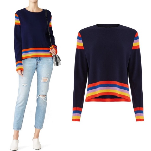 Kuhl Evelyn striped crew neck sweater navy blue rainbow stripe - Picture 3 of 10